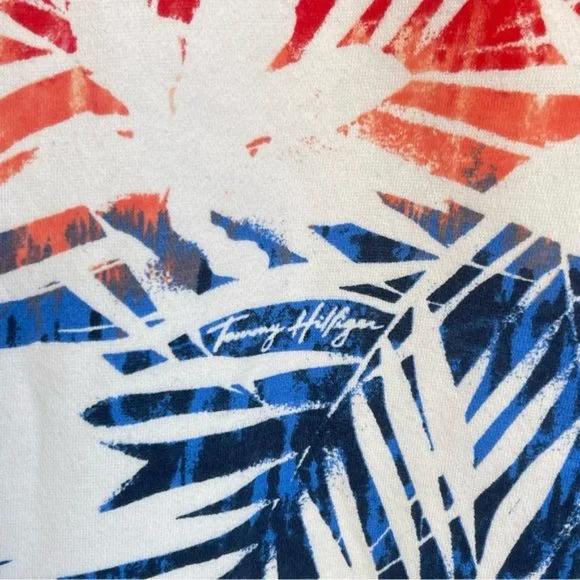 Tommy Hilfiger Red White Blue Palms Long Sleeved Pullover Sweatshirt - Picture 7 of 10